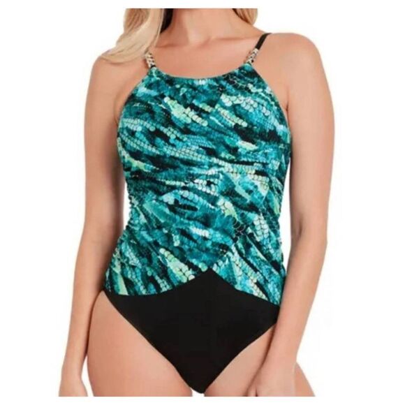 NWT Magicsuit BLACK/MULTI Aquarius Lisa Underwire One-Piece Swimsuit sz 14 - Picture 1 of 6